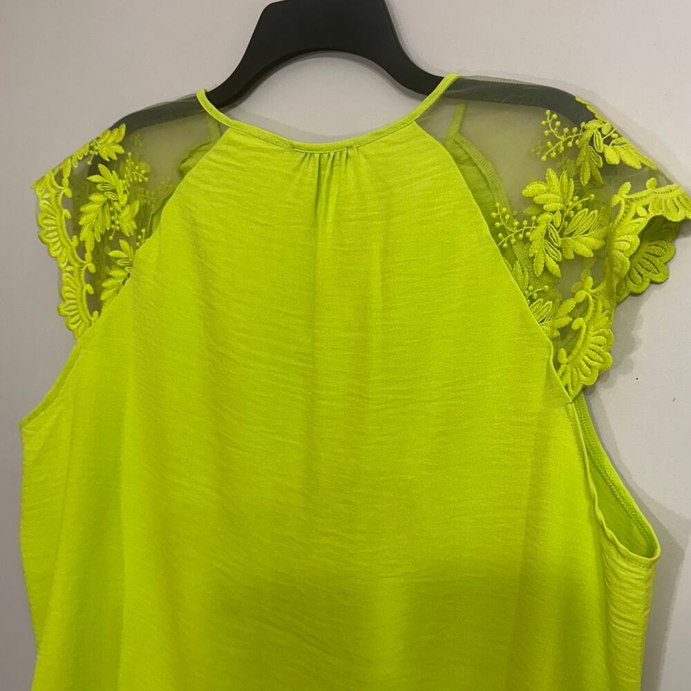 Adrianna Papell Neon Lime Lace Cold Shoulder Blouse XL - Picture 8 of 8